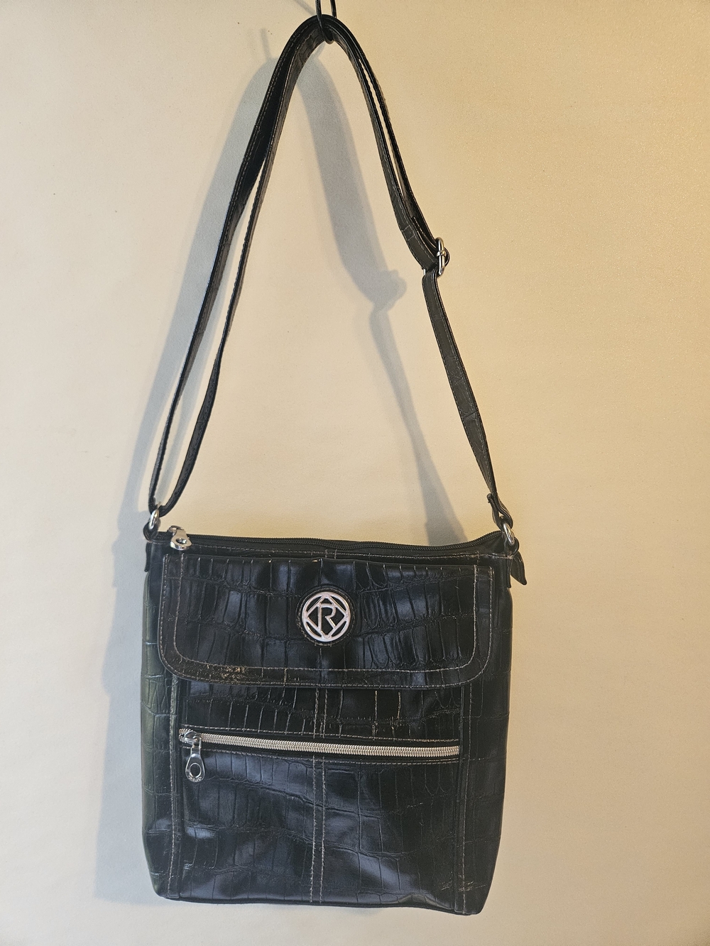 Relic Black Croc-Texture Crossbody Bag With Adjustable Strap